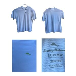 Tommy Bahama Mens White Emfielder Supima Polo Shirt Green Marlin Logo Sz XXL